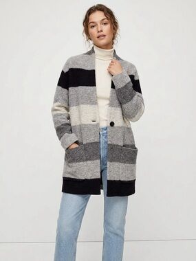 Aritzia Wilfred Free Grey Stripe Off Duty Plaid Wool Blend Cocoon Jacket Size S